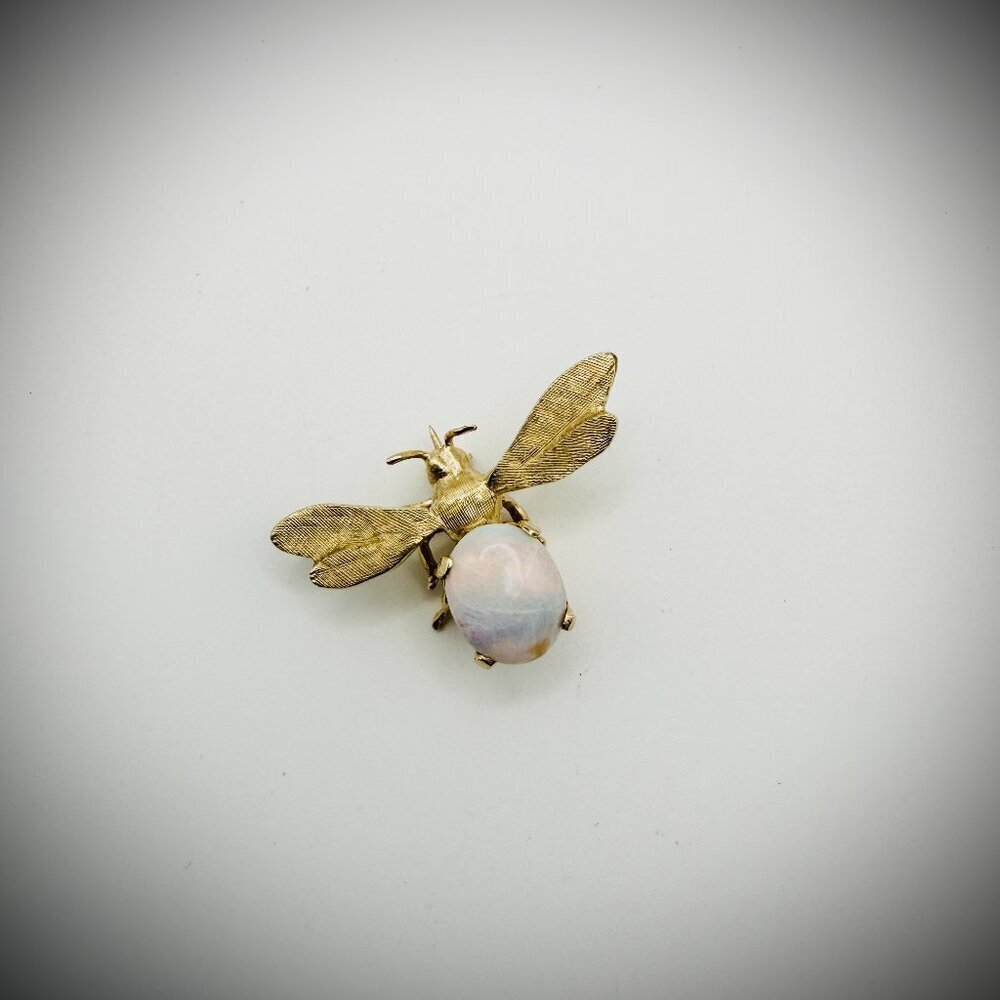 Engel Brothers 14K Gold Opal Bee Brooch Vintage Figural Pin 3g